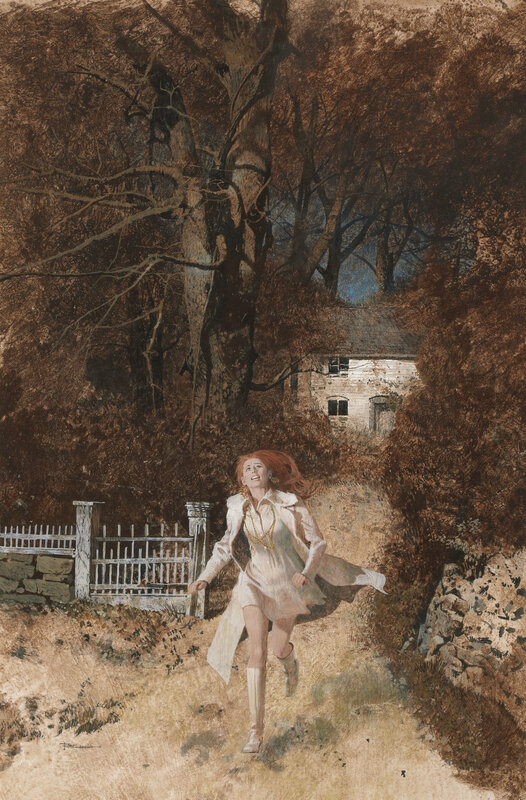 Woman running through a forest path