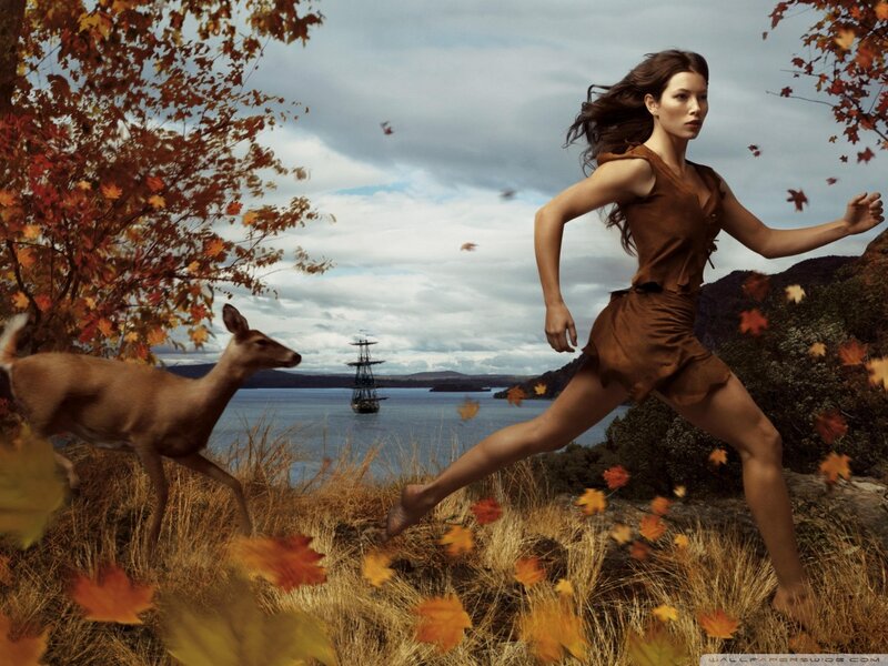 Woman Running with Deer — Brown