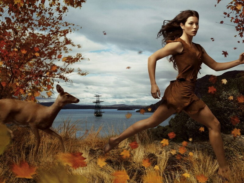 Woman Running with Deer