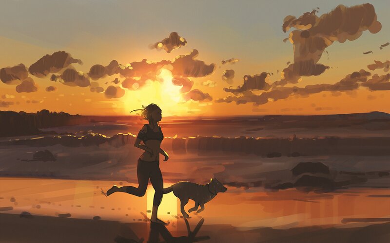 Woman Running with Dog
