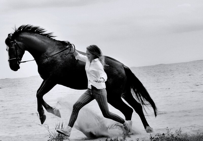 Woman Running with Horse — Black