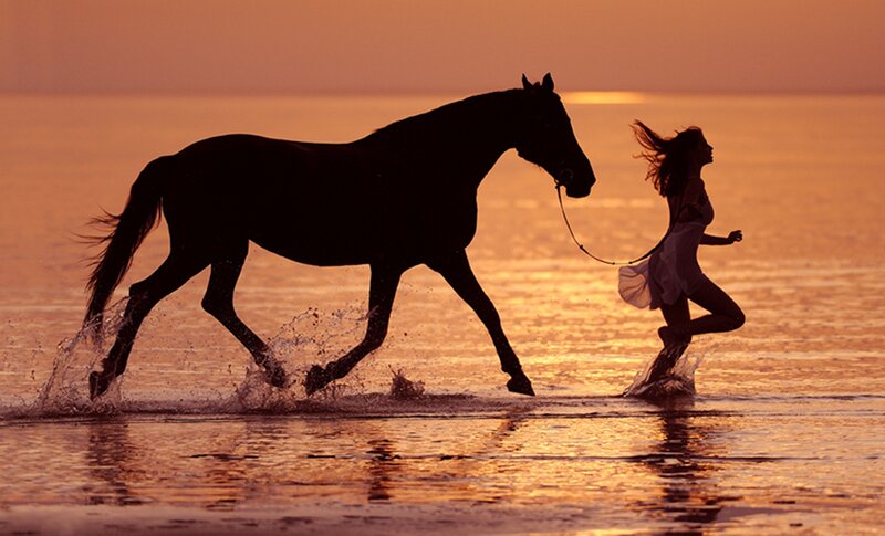 Woman Running with Horse