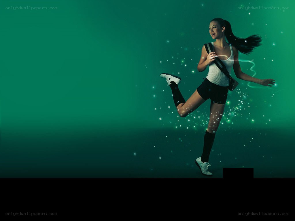 woman running with sparkles