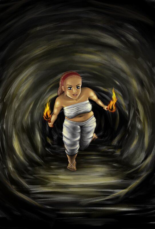 Woman Running with Torches