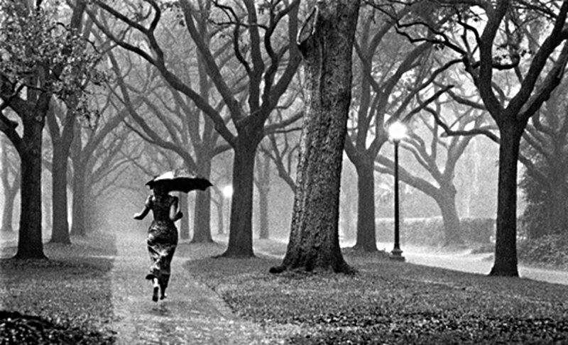 Woman Running with Umbrella