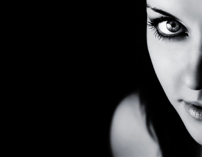 woman's eye in black and white