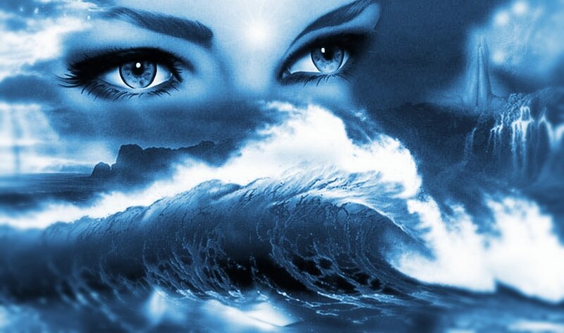 Woman's Eyes and Ocean Wave