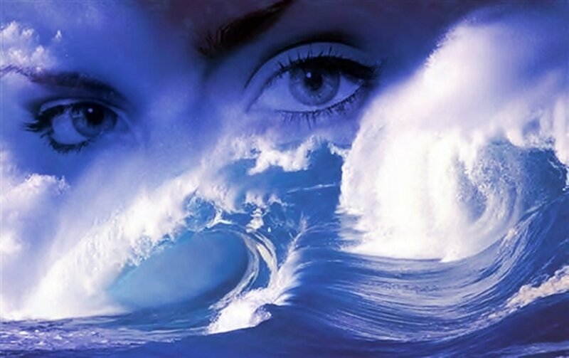 Woman's Eyes in Ocean Wave