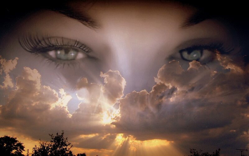 Woman's Eyes with Clouds