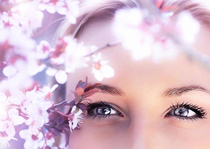 Woman's Eyes with Flowers — White
