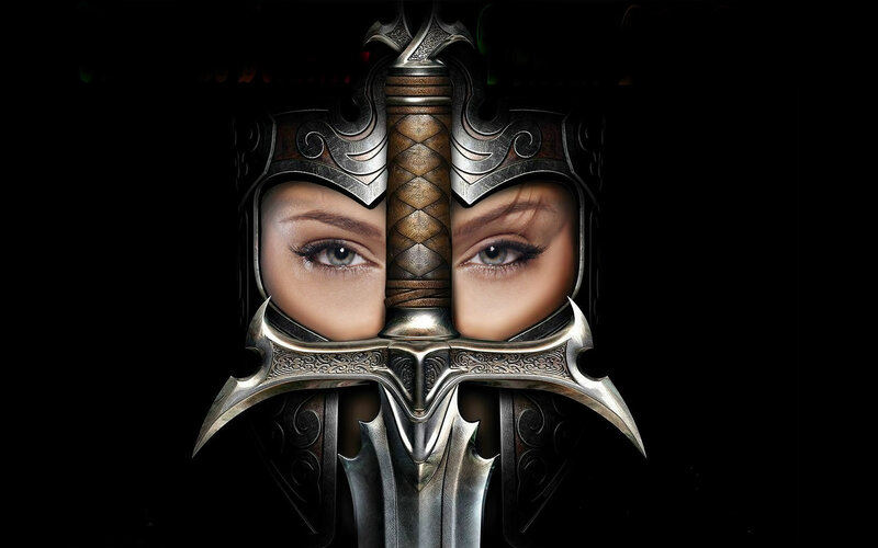 Woman's Eyes with Sword — Black, Dramatic, Digital Art