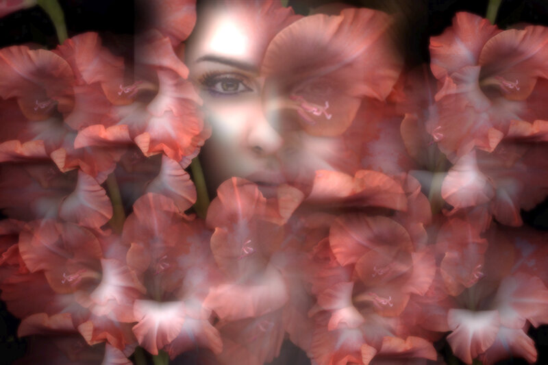 woman's face among flowers
