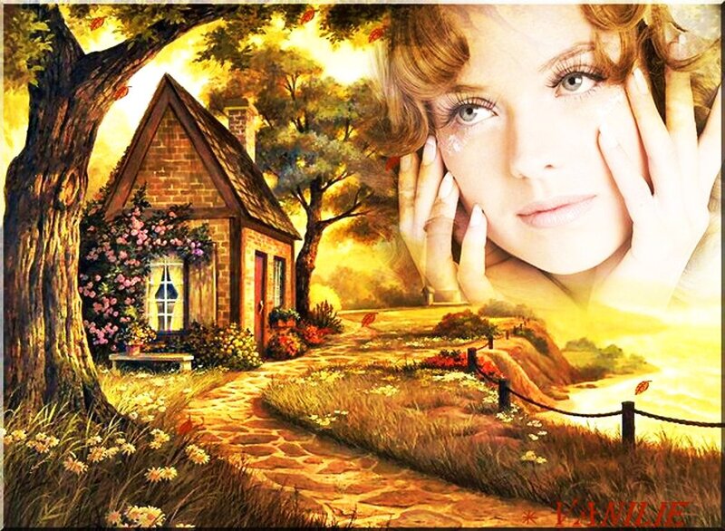 Woman's Face and Cottage