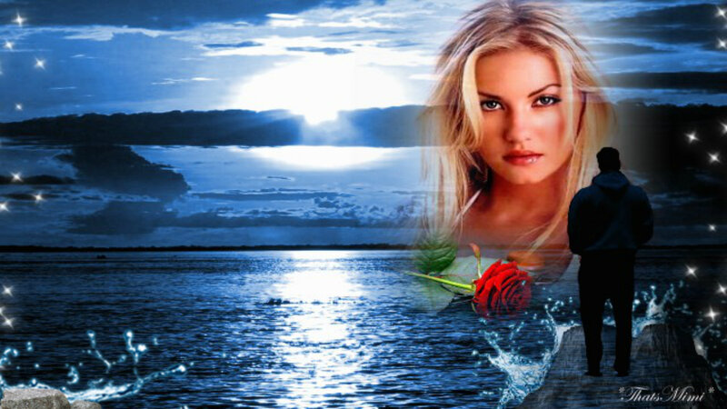 Woman's Face and Man on Shore