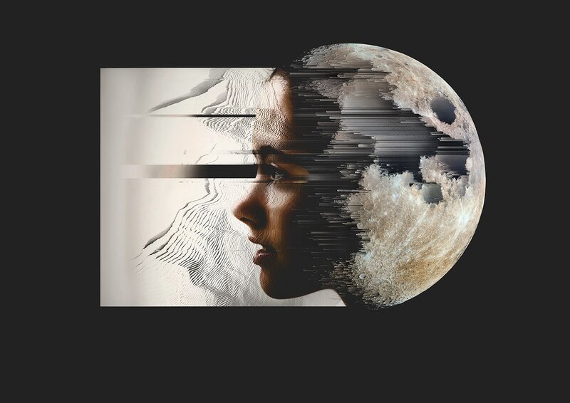 Woman's Face and Moon — Gray