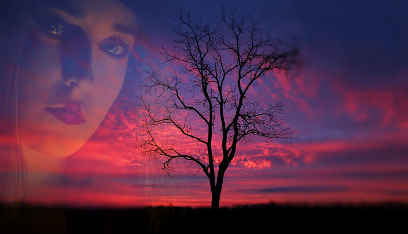Woman's Face and Tree — Red