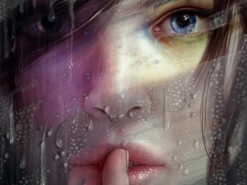 Woman's Face Behind Glass