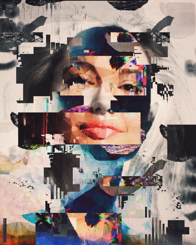 Woman's Face Collage — Blue, Abstract