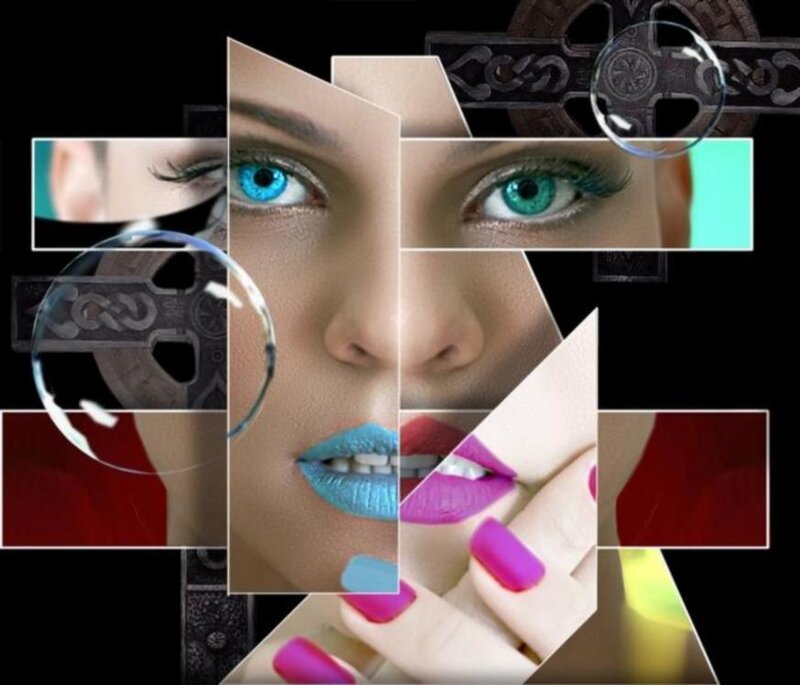Woman's Face Collage — Blue