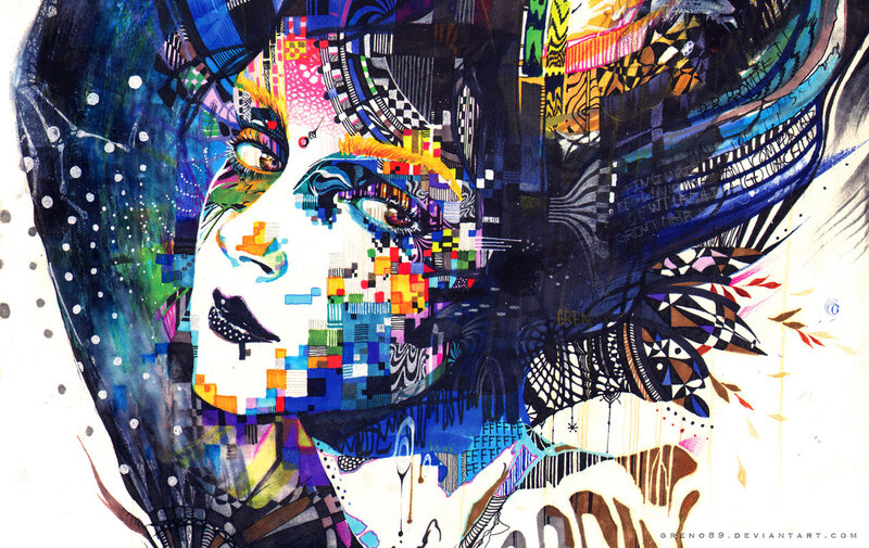 Woman's Face Collage — Blue, Vibrant