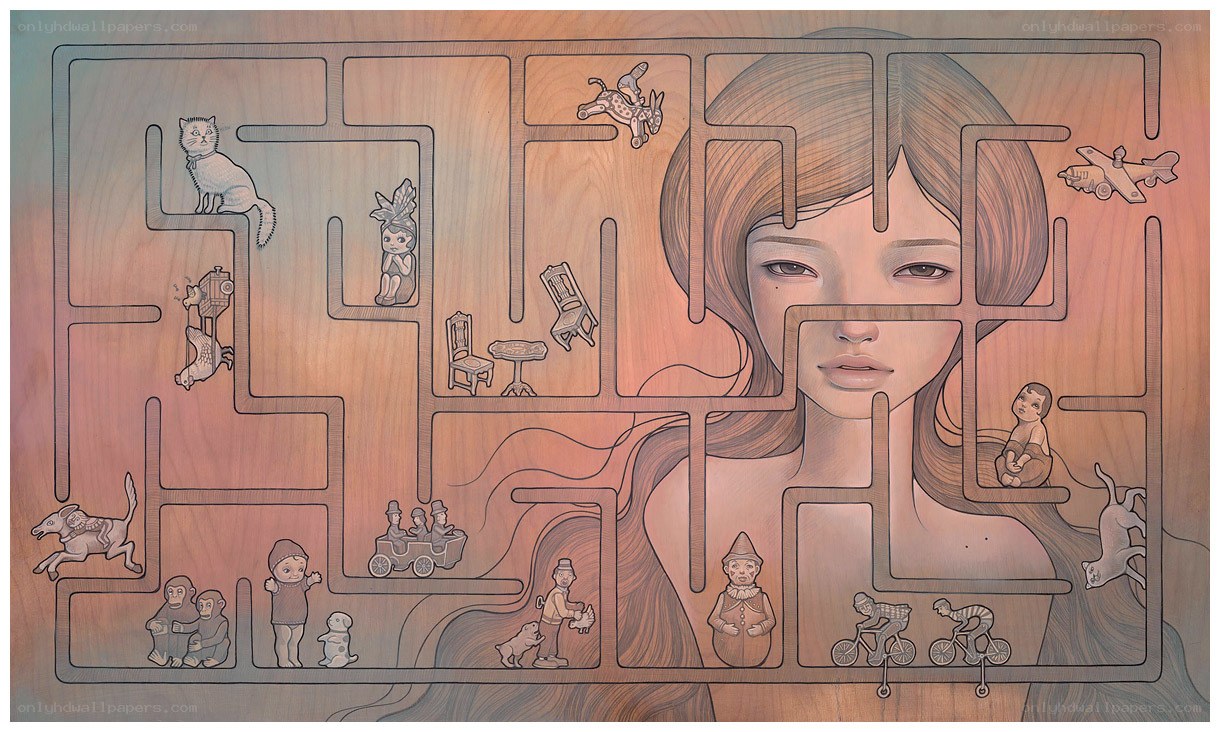 woman's face in a maze
