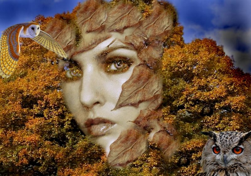 Woman's Face in Autumn Leaves