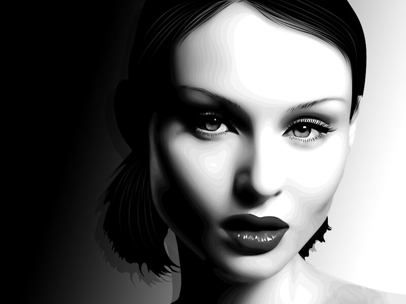 Woman's Face in Black and White — Dramatic, Digital Art