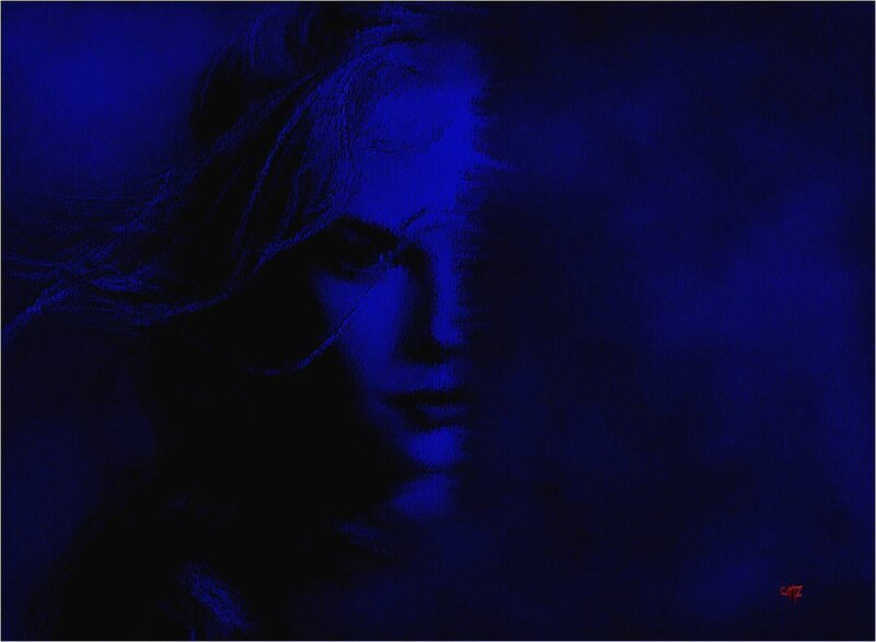 Woman's Face in Blue Light — Dramatic