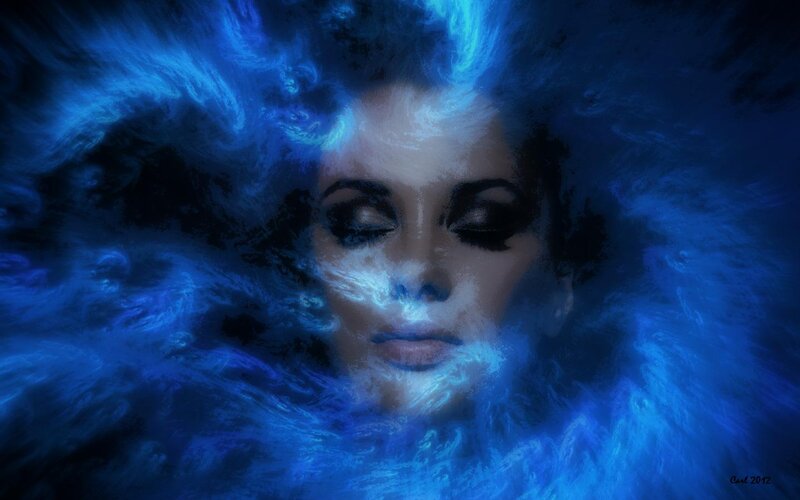Woman's Face in Blue Mist