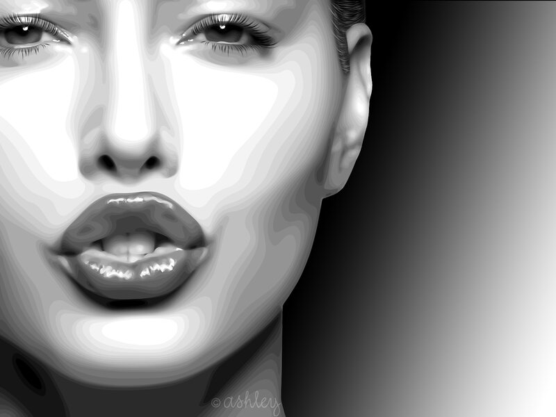 Woman's Face in Close-up — Black, Dramatic, Digital Art