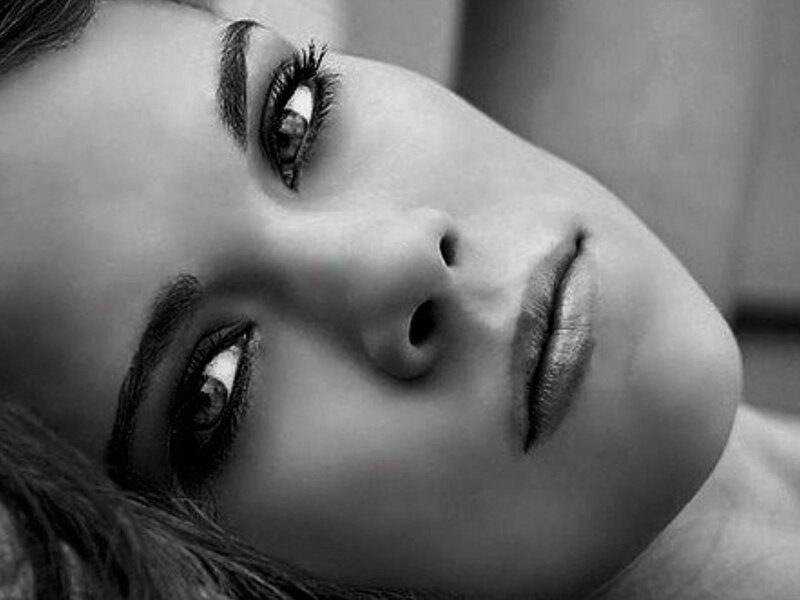 Woman's Face in Close-up — Black, Dramatic, Photograph, Eyes, Lips, Eyebrows