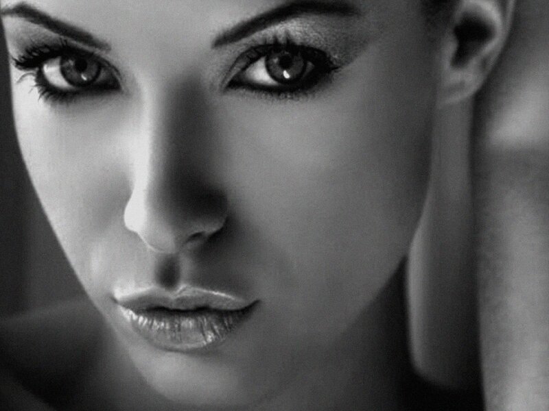 Woman's Face in Close-up — Black, Dramatic, Photograph, Eyes