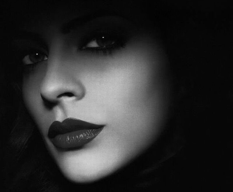 Woman's Face in Close-up — Black, Dramatic, Photograph, Lips