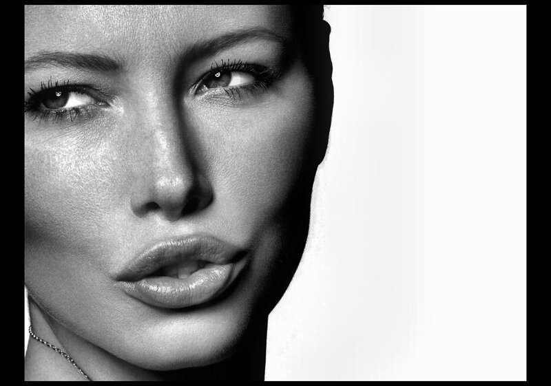Woman's Face in Close-up — Black, Dramatic, Photograph, Necklace