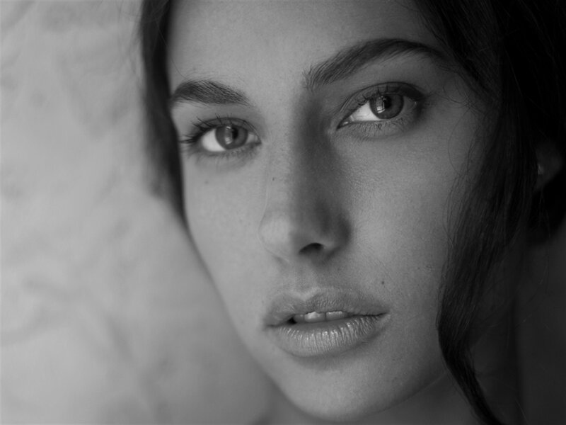 Woman's Face in Close-up — Black, Intense