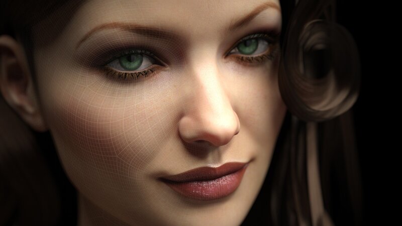 Woman's Face in Close-up — Brown, Dramatic, 3d Render