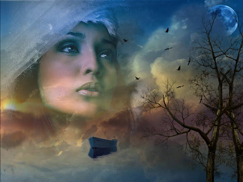 Woman's Face in Clouds — Blue, Dreamy
