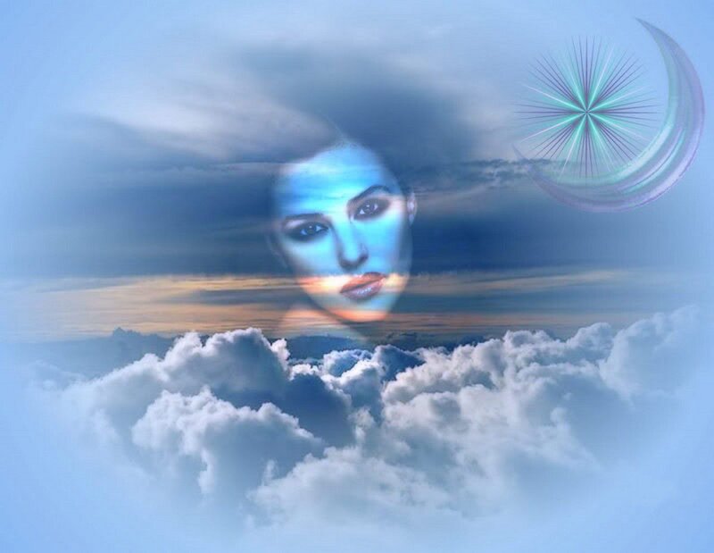 Woman's Face in Clouds — Blue
