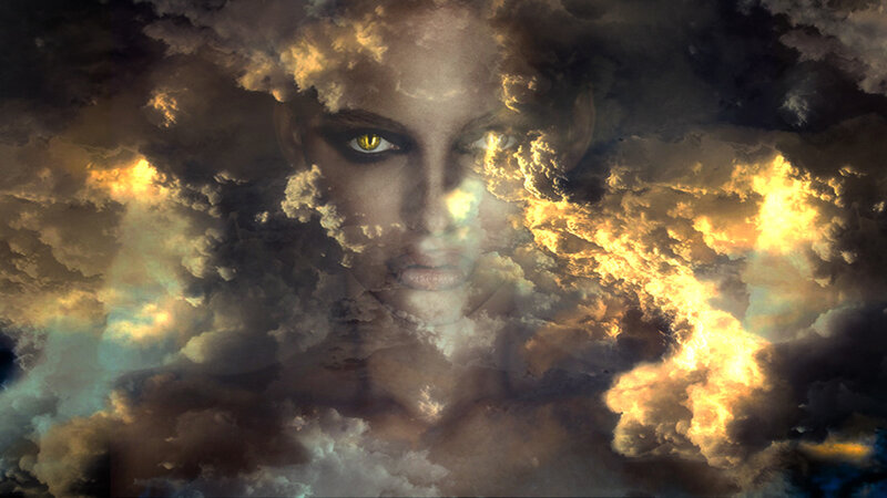 Woman's Face in Clouds — Gray