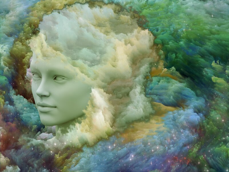 Woman's Face in Clouds — Green