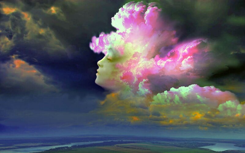 Woman's Face in Clouds — Pink, Dramatic