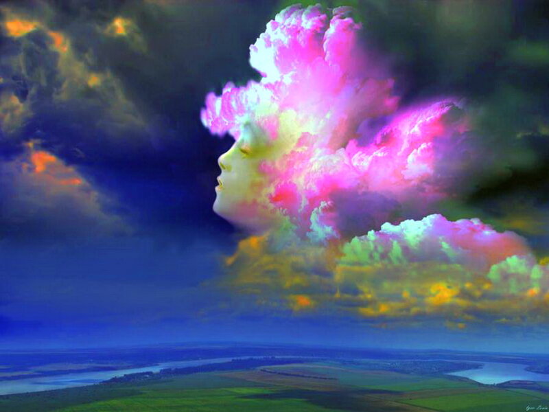 Woman's Face in Clouds — Pink