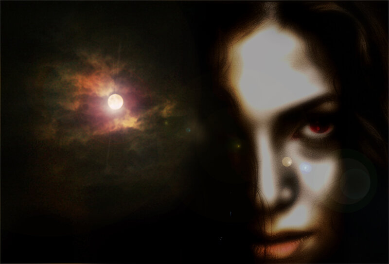 Woman's Face in Darkness — Black, Dramatic, Night