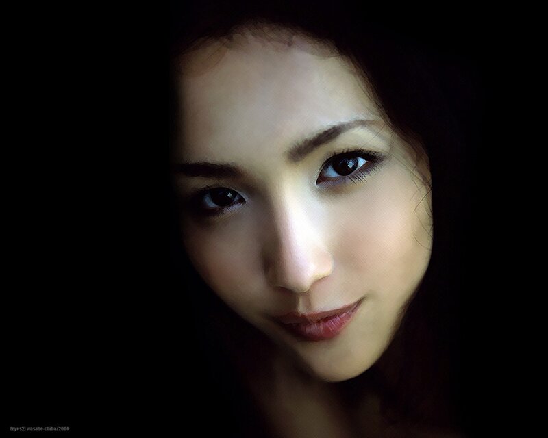 Woman's Face in Darkness — Black, Dramatic, Photograph