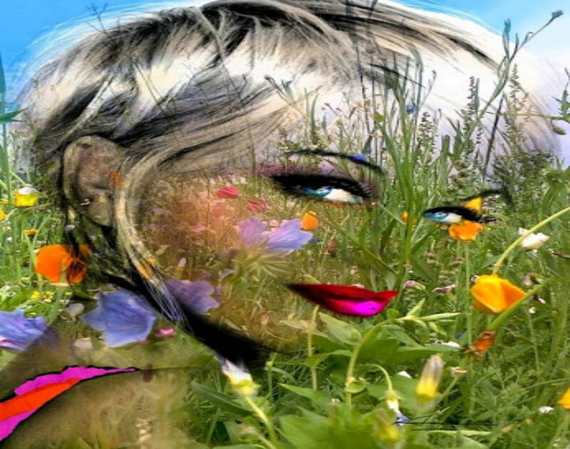 Woman's Face in Field — Green
