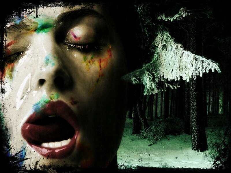 Woman's Face in Forest — Green, Dark, Dramatic
