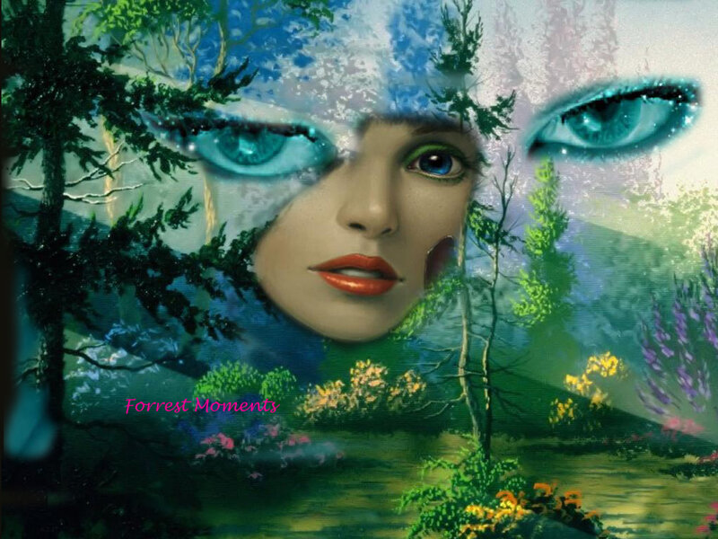 Woman's Face in Forest — Green