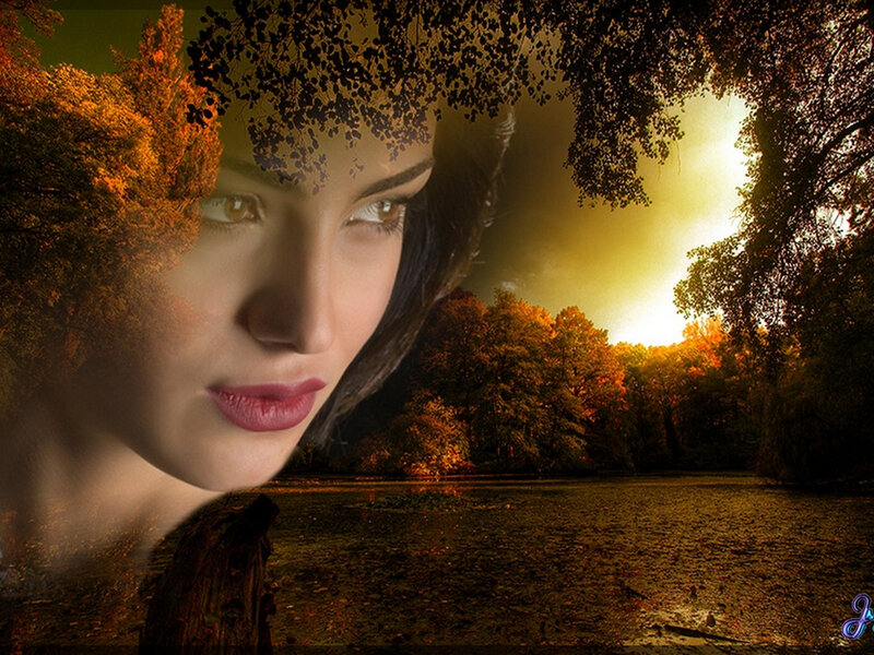 Woman's Face in Forest — Orange