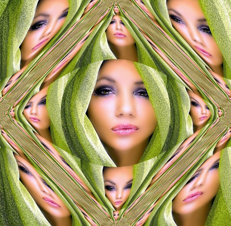 Woman's Face in Green Fabric