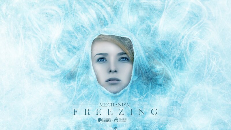 Woman's Face in Ice — Blue, Cold